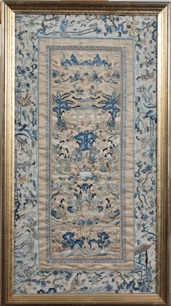 Framed Antique Chinese Silk Embroidered Kimono Panel Image 1++