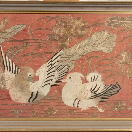 Framed Chinese Metal & Silk Embroidery Panel