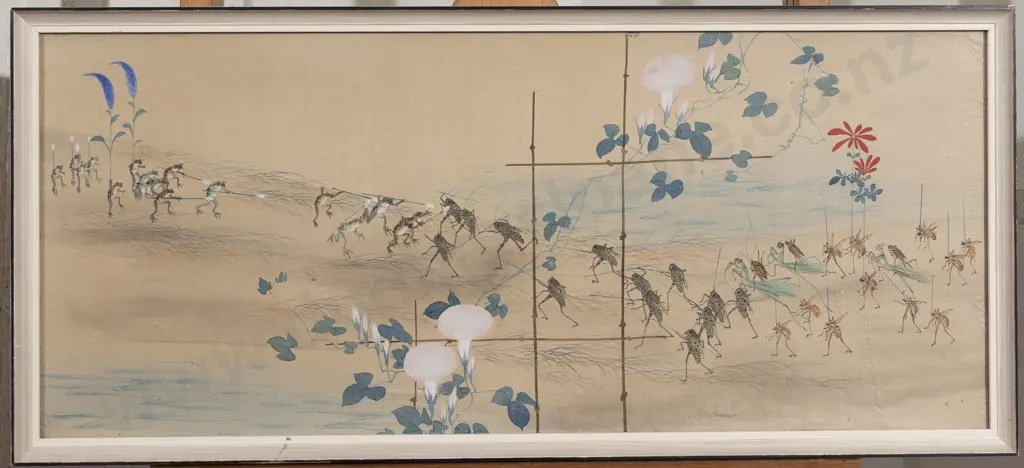 Chinese Painting on Silk -  Battle of the Insects Image 1++