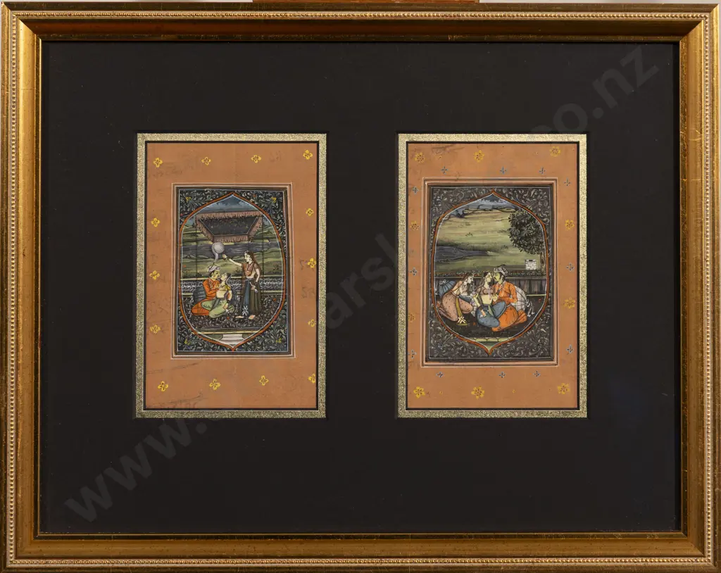 Pair Moghul School Illustrations Framed as One Image 1++