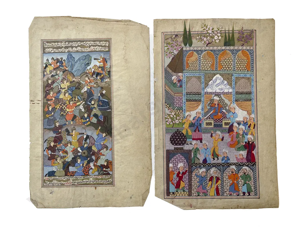 Two Moghul School Illustrated Manuscript Pages (unframed) Image 1++