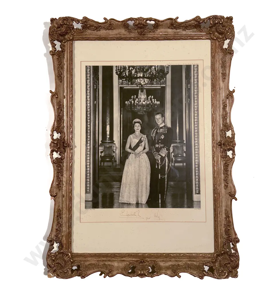 Queen Elizabeth II and Prince Philip Signed Portrait Raphael Tuck Print Image 1++