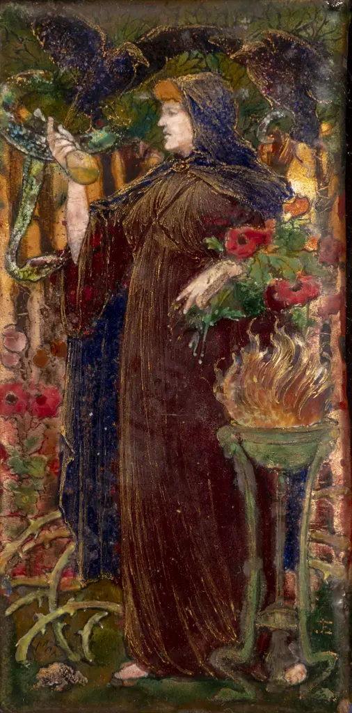 Rare Arts & Crafts Pre Raphaelite Enamel On Copper Panel Image 1++