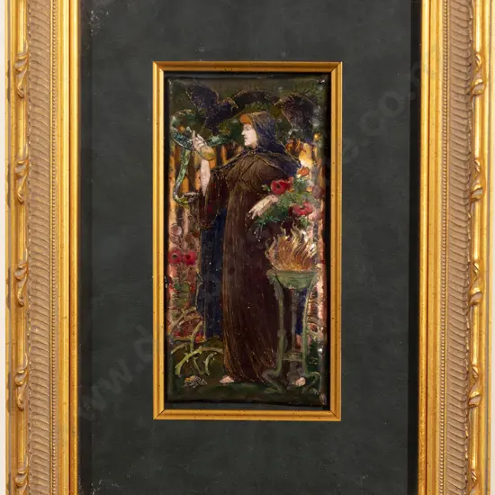 Rare Arts & Crafts Pre Raphaelite Enamel On Copper Panel
