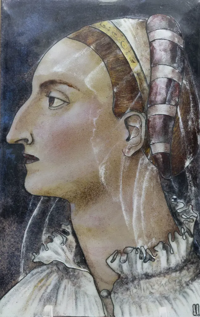 Renaissance Style Enamel Plaque "Woman In Veil" Image 1++