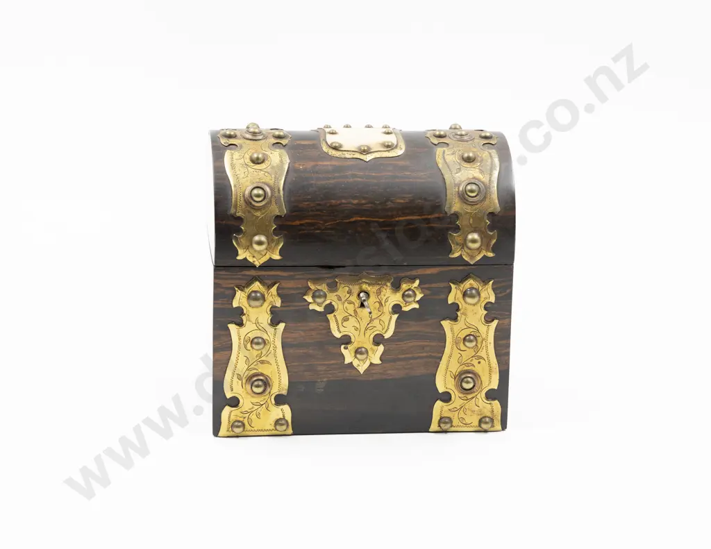 An Attractive Vict Coromandel & Brass Dome Top Scent Box Image 1++