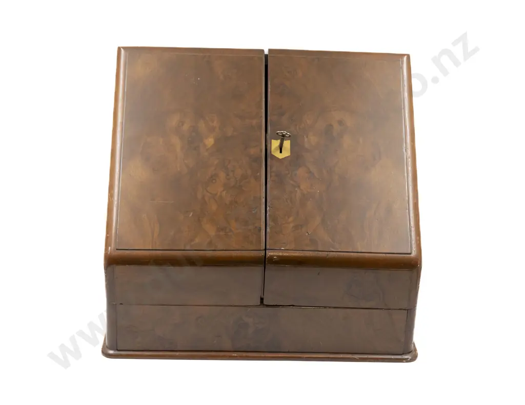 Late Vict Figured Walnut Wedge Shaped Stationary Cabinet Image 1++