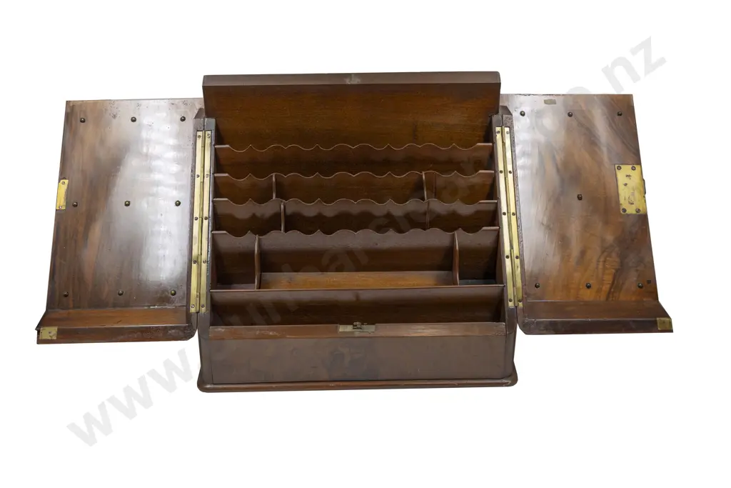 Late Vict Figured Walnut Wedge Shaped Stationary Cabinet Image 1++
