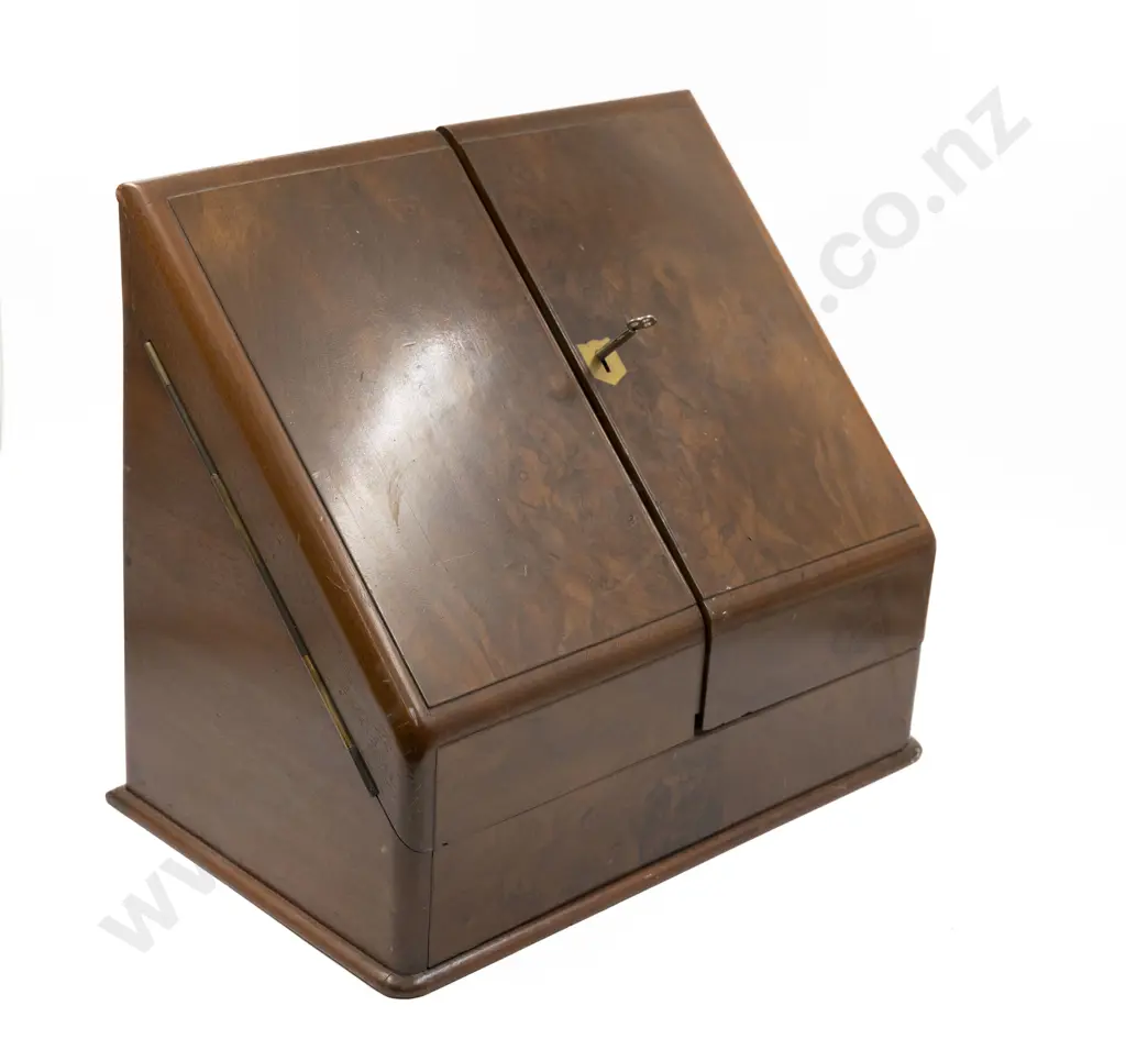 Late Vict Figured Walnut Wedge Shaped Stationary Cabinet Image 1++