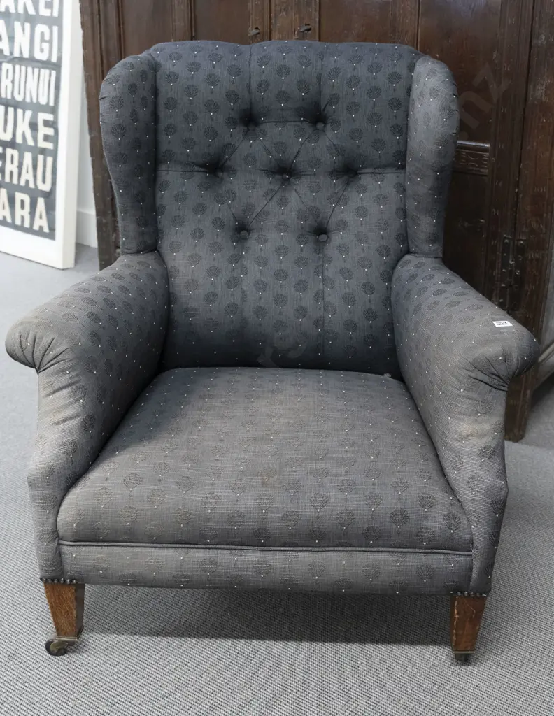 Late Vict. Wingback Armchair in the manner of Howard & Co. Image 1++