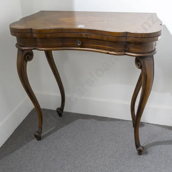 French Walnut and Marquetry Fold-over Tea Table