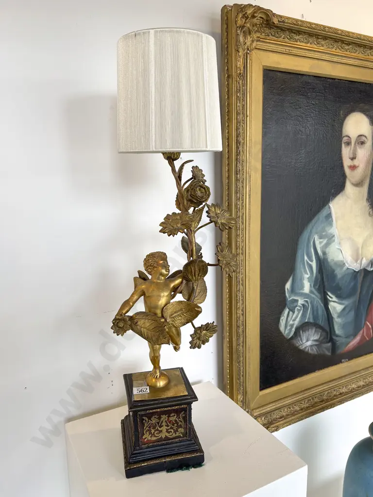 Late C19th French Ormolu & Boulle Cherub & Floral Cast Table Lamp Image 1++
