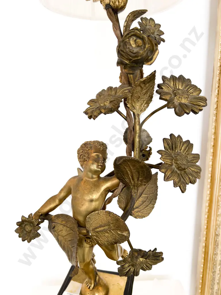 Late C19th French Ormolu & Boulle Cherub & Floral Cast Table Lamp Image 1++