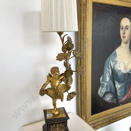 Late C19th French Ormolu & Boulle Cherub & Floral Cast Table Lamp