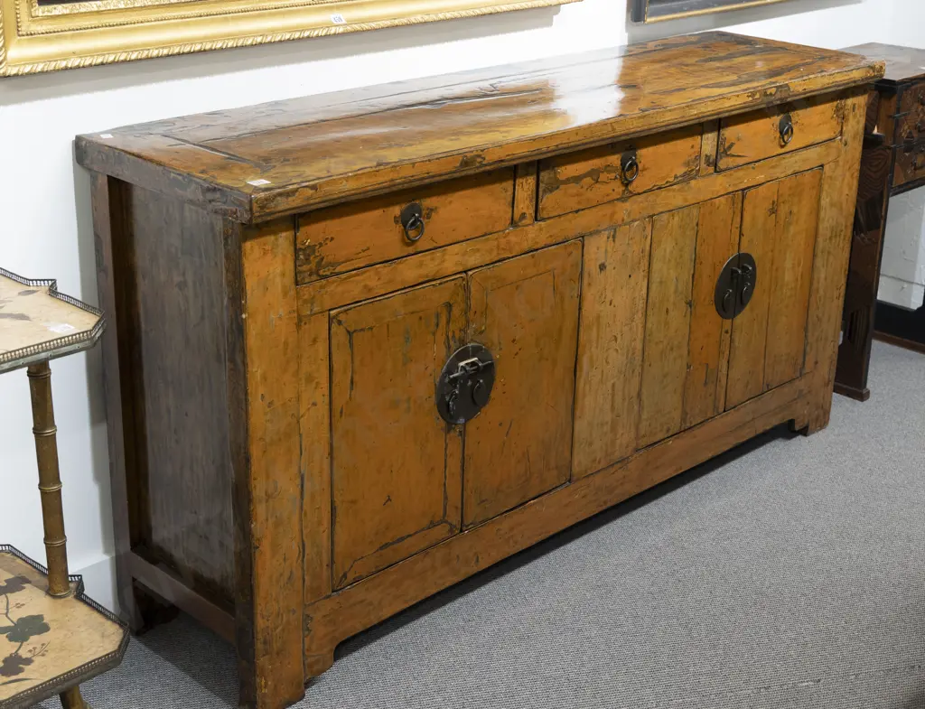 Antique Northern Chinese Orange Lacquered Sideboard Image 1++