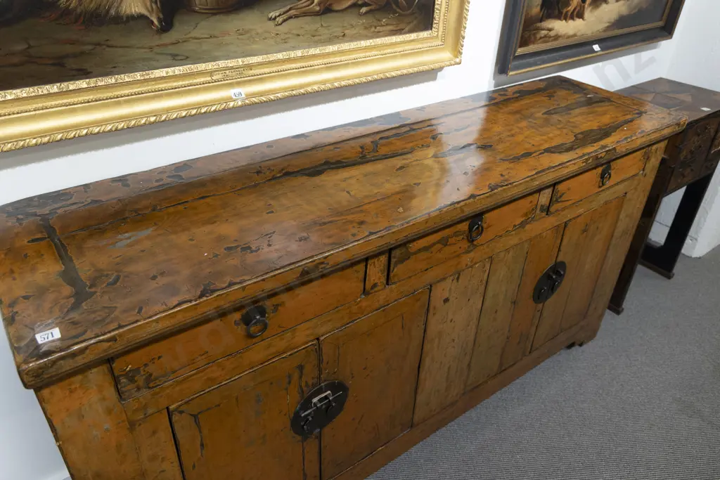 Antique Northern Chinese Orange Lacquered Sideboard Image 1++