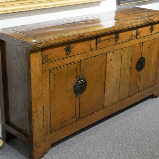 Antique Northern Chinese Orange Lacquered Sideboard