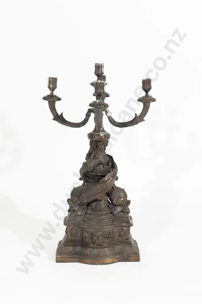 C19th Bronze Candelabra five division with four scrolling branches Image 1++