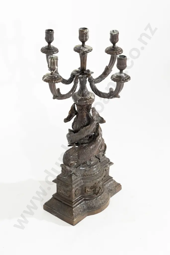 C19th Bronze Candelabra five division with four scrolling branches Image 1++