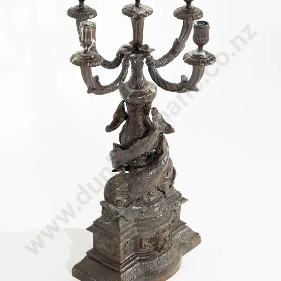 C19th Bronze Candelabra five division with four scrolling branches