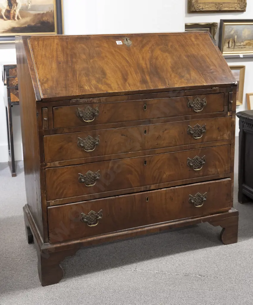 Geo III Walnut Bureau with fall front fitted interior Image 1++