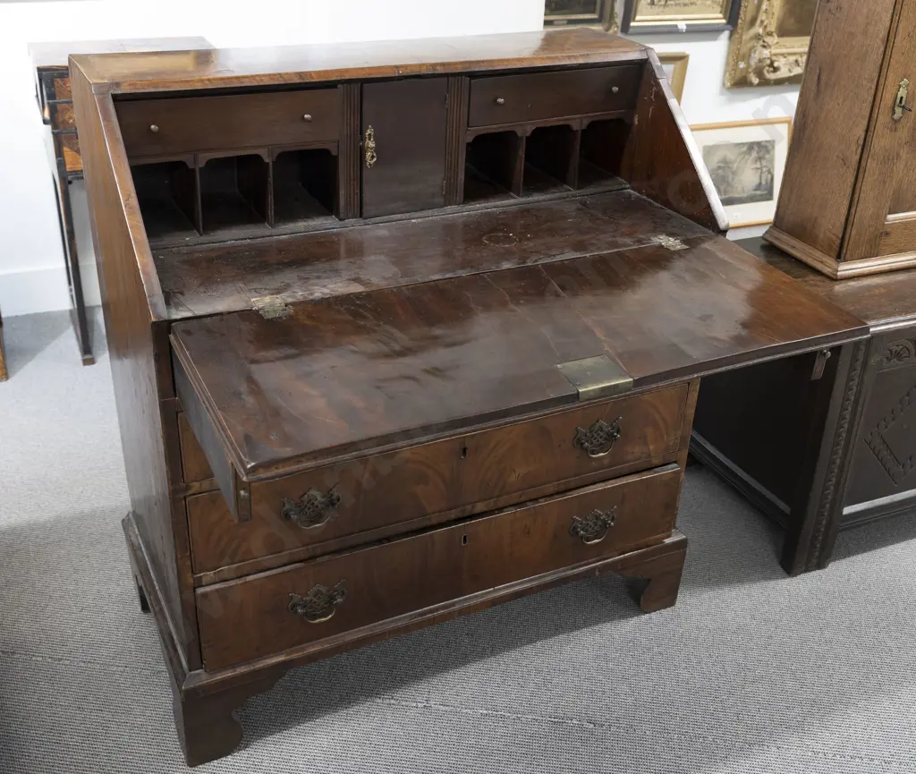 Geo III Walnut Bureau with fall front fitted interior Image 1++