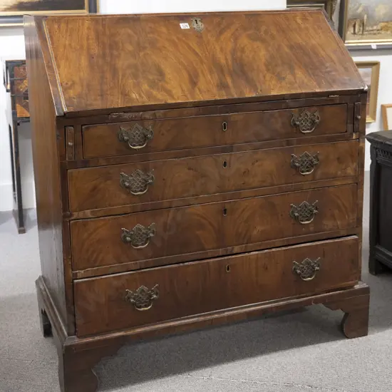 Geo III Walnut Bureau with fall front fitted interior
