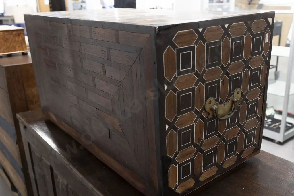 Anglo-Indian Inlaid Cabinet of neat proportions with geometric ebony and bone inlays Image 1++