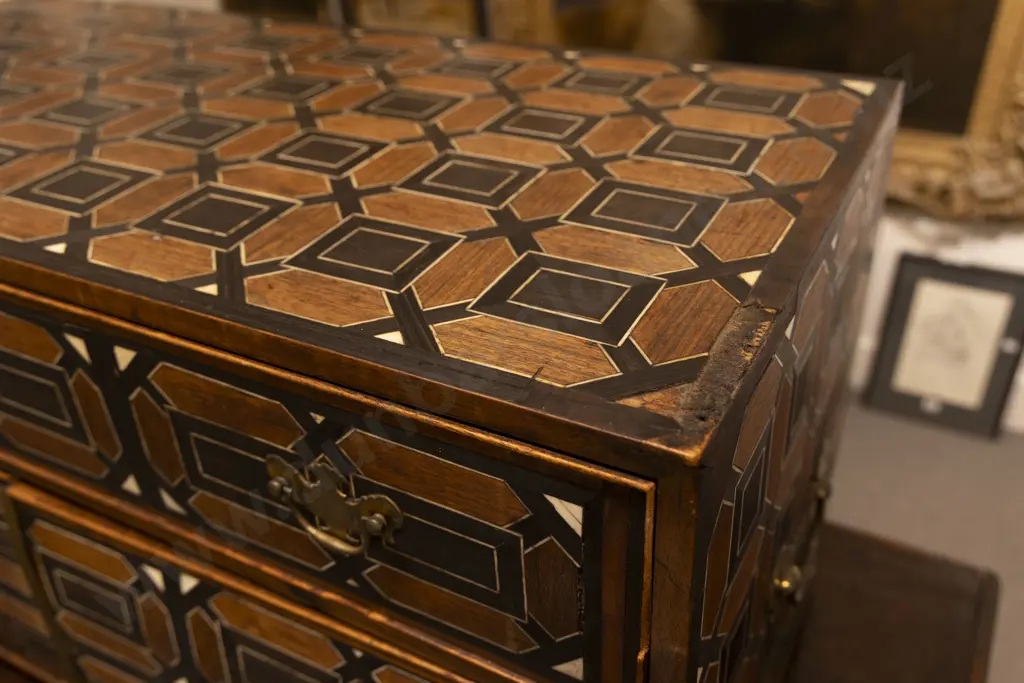 Anglo-Indian Inlaid Cabinet of neat proportions with geometric ebony and bone inlays Image 1++