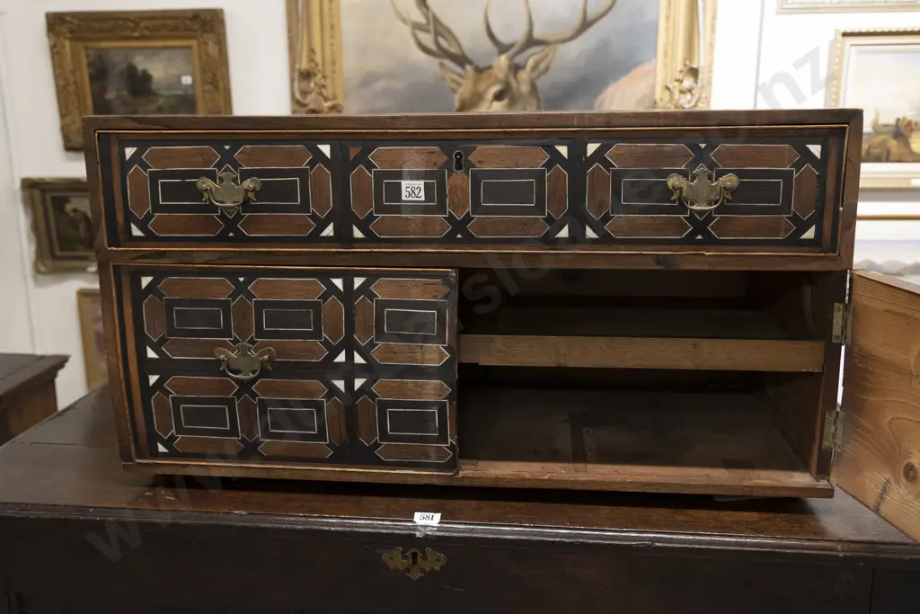 Anglo-Indian Inlaid Cabinet of neat proportions with geometric ebony and bone inlays Image 1++