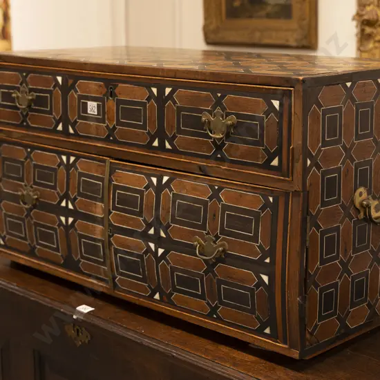 Anglo-Indian Inlaid Cabinet of neat proportions with geometric ebony and bone inlays