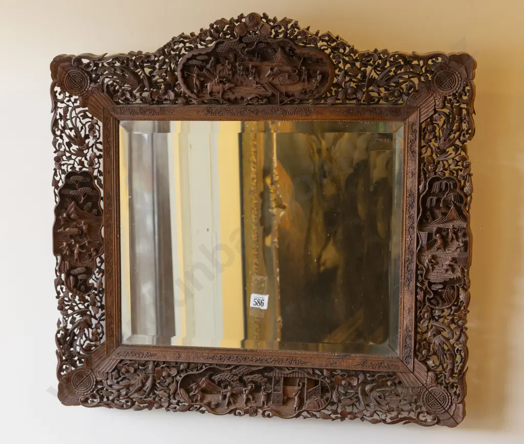 An Attractive Chinese Hardwood Carved Frame Wall Mirror Image 1++