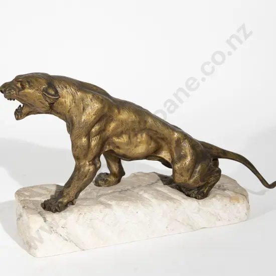 Bronze Lioness on Rough Marble Base