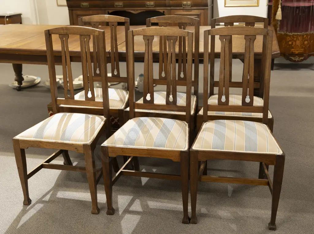Set of Six Arts & Crafts Stained Beech Dining Chairs with twin pierced vertical splats Image 1++