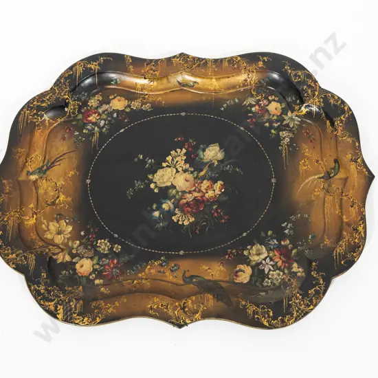 An Attractive Victorian Papier-Mache Tray In The Manner Of Jennens & Bettridge of quatrefoil outline