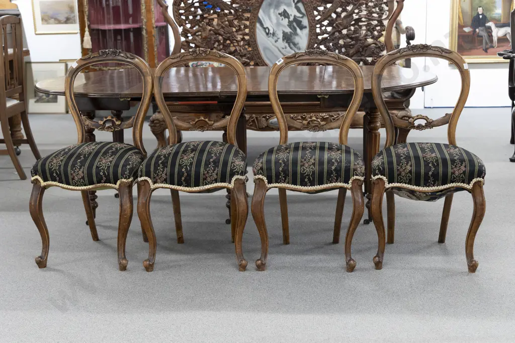 Set of Four Victorian Walnut Balloon Back Dining Chairs Image 1++