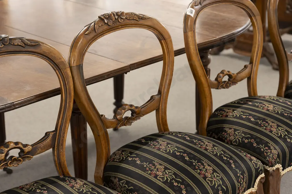 Set of Four Victorian Walnut Balloon Back Dining Chairs Image 1++