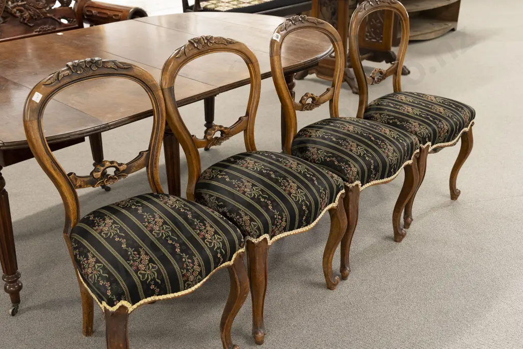 Set of Four Victorian Walnut Balloon Back Dining Chairs Image 1++