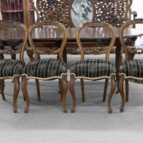 Set of Four Victorian Walnut Balloon Back Dining Chairs