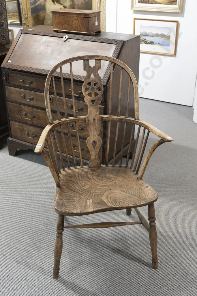 C19th Elm Windsor Chair of traditional form with pierced central splat Image 1++