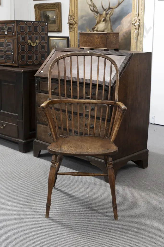 C19th Elm Windsor Chair Stick back of traditional form Image 1++