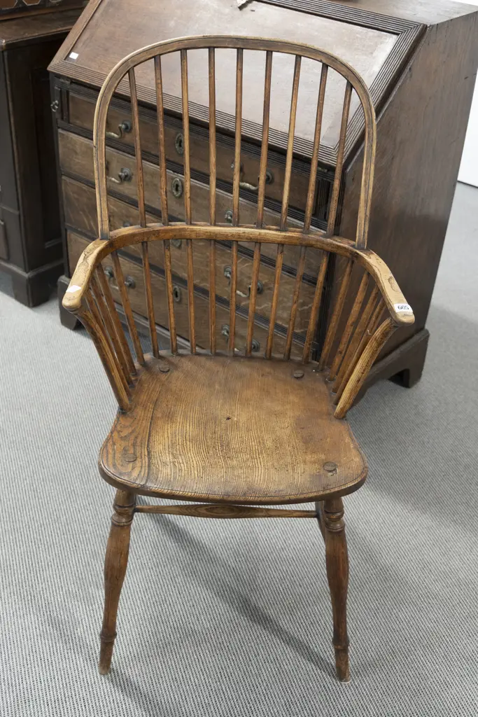 C19th Elm Windsor Chair Stick back of traditional form Image 1++