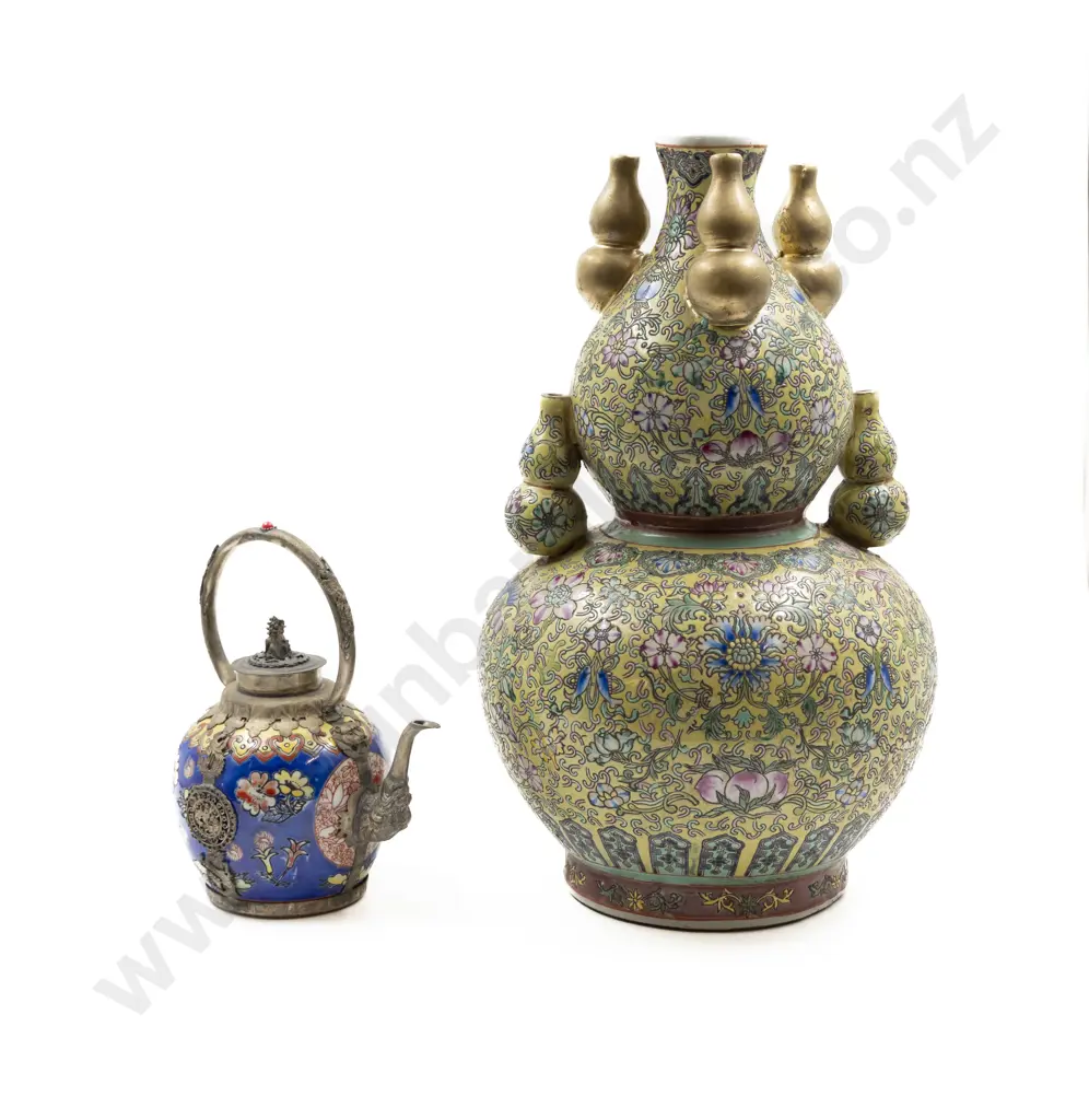 C20th Double Gourd Vase & Teapot Image 1++