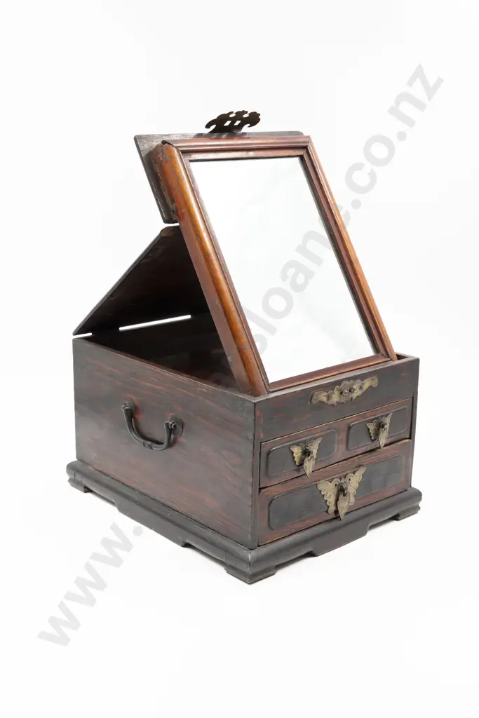 Early C20th Chinese Wooden Travelling Dressing Table Box Image 1++