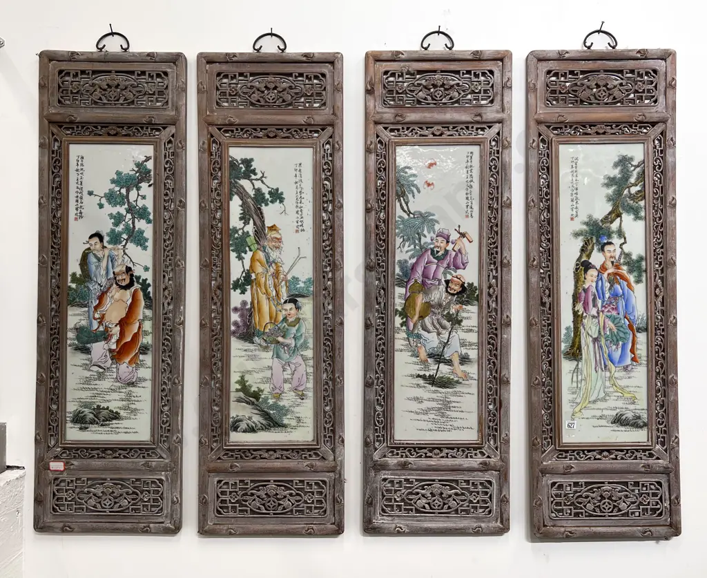 Set of Four Framed Chinese Porcelain Panels Image 1++