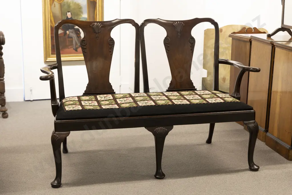 An Attractive Geo II Style Mahogany Double Chair Back Settee Image 1++