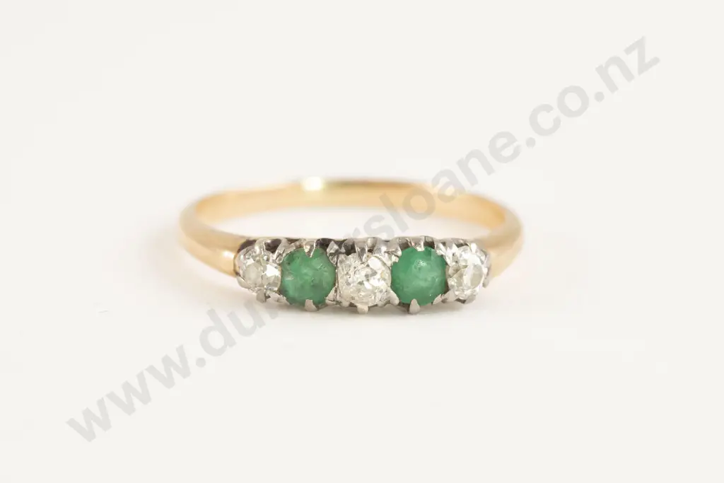 18ct Five Stone Emerald and Diamond Bridge Ring Image 1++