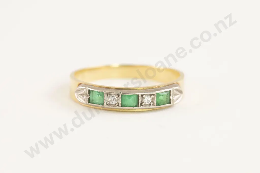 18ct Five Stone Emerald and Diamond Band Ring Image 1++