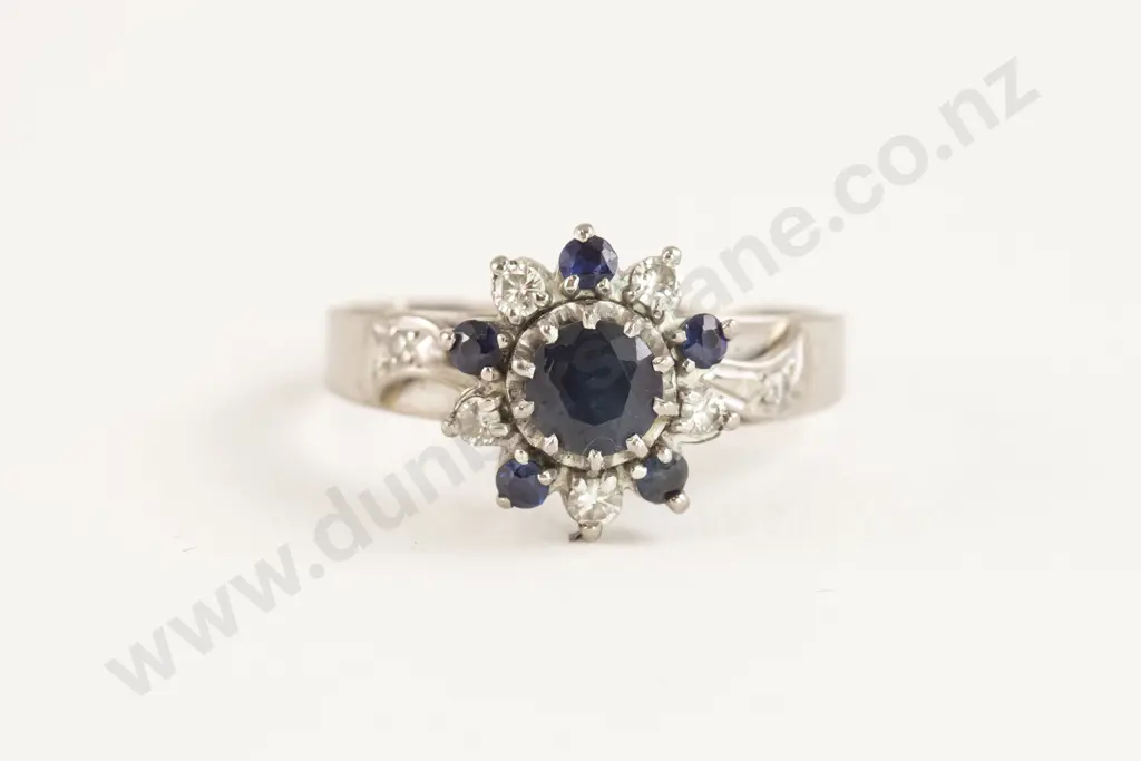 18ct White Gold Eleven Stone Sapphire and Diamond Cluster Ring Image 1++