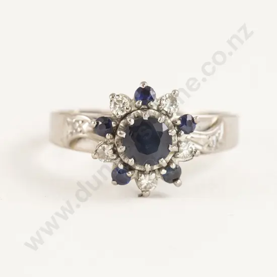 18ct White Gold Eleven Stone Sapphire and Diamond Cluster Ring